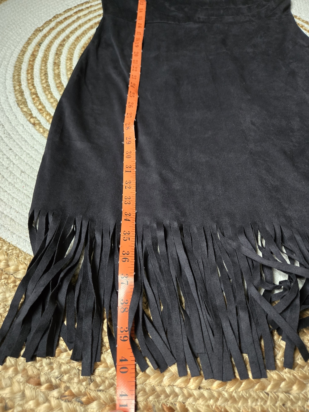 Faux Suede Black Sleeveless Fringe Midi Dress Western Goth Chic - Picture 11 of 13